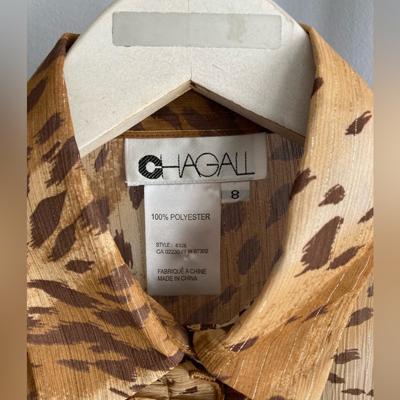 ✨🥳host pick 🤩🥂Chagall Vintage Leopard Print Sheer Ruffled Front Blouse - Sz 8 - Picture 3 of 8